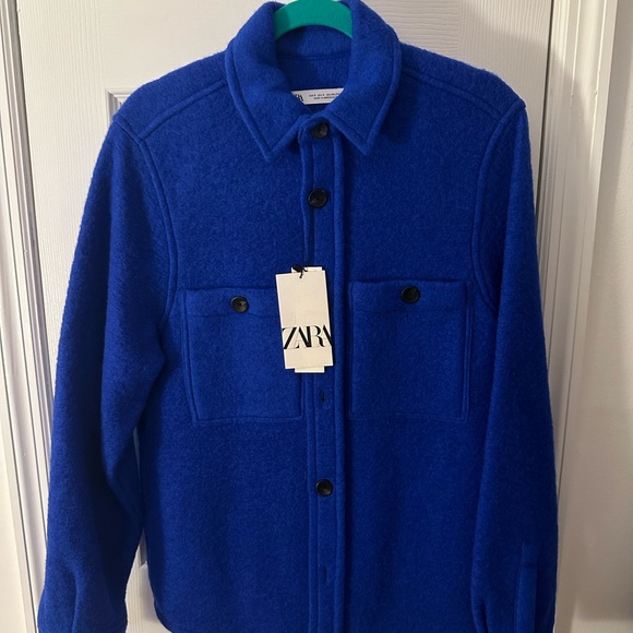 Zara Blue Wool Shirt Jacket Size Small Brand New !